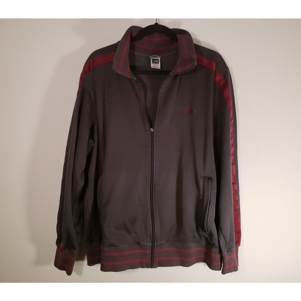 The North Face Men's Jacket XL Gray‎ w Red Stripes Pre Owned Zipper Tab Missing